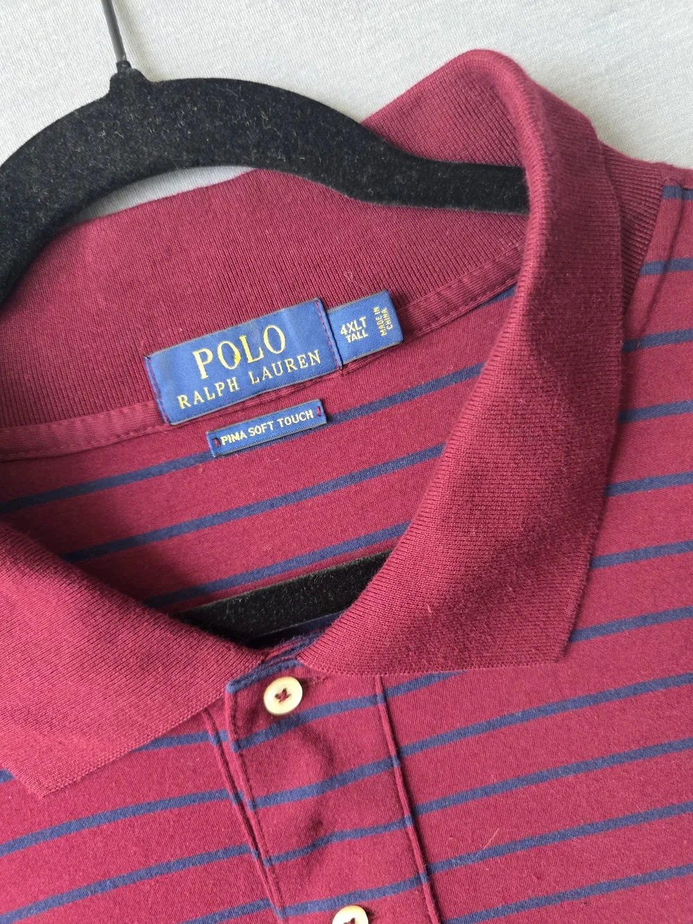 Polo Ralph Lauren Pima Soft Touch Polo Shirt Men's 4XLT Tall Burgundy Blue Strip